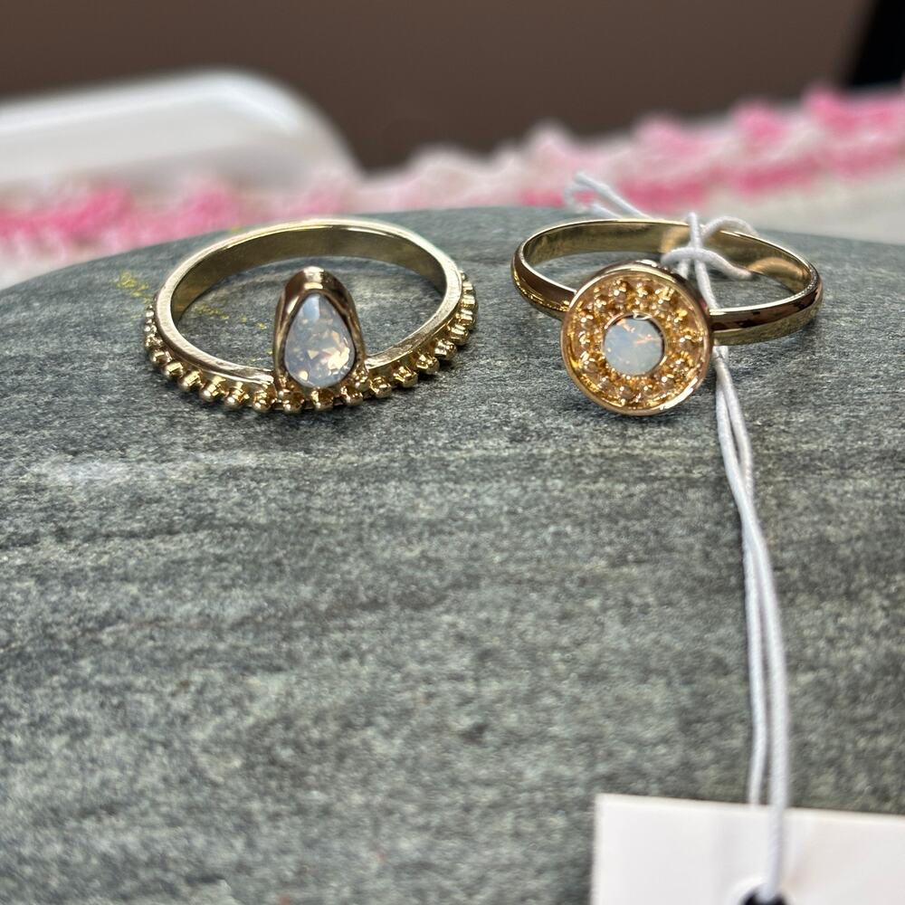 Ettika Set of 2 Rings Gold Finish Rhinestones 7-7.5 Layered or‎ Alone NWT